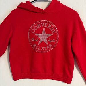 Converse All Star Rhinestone Logo Hoodie Red Kids Extra‎ Large XL